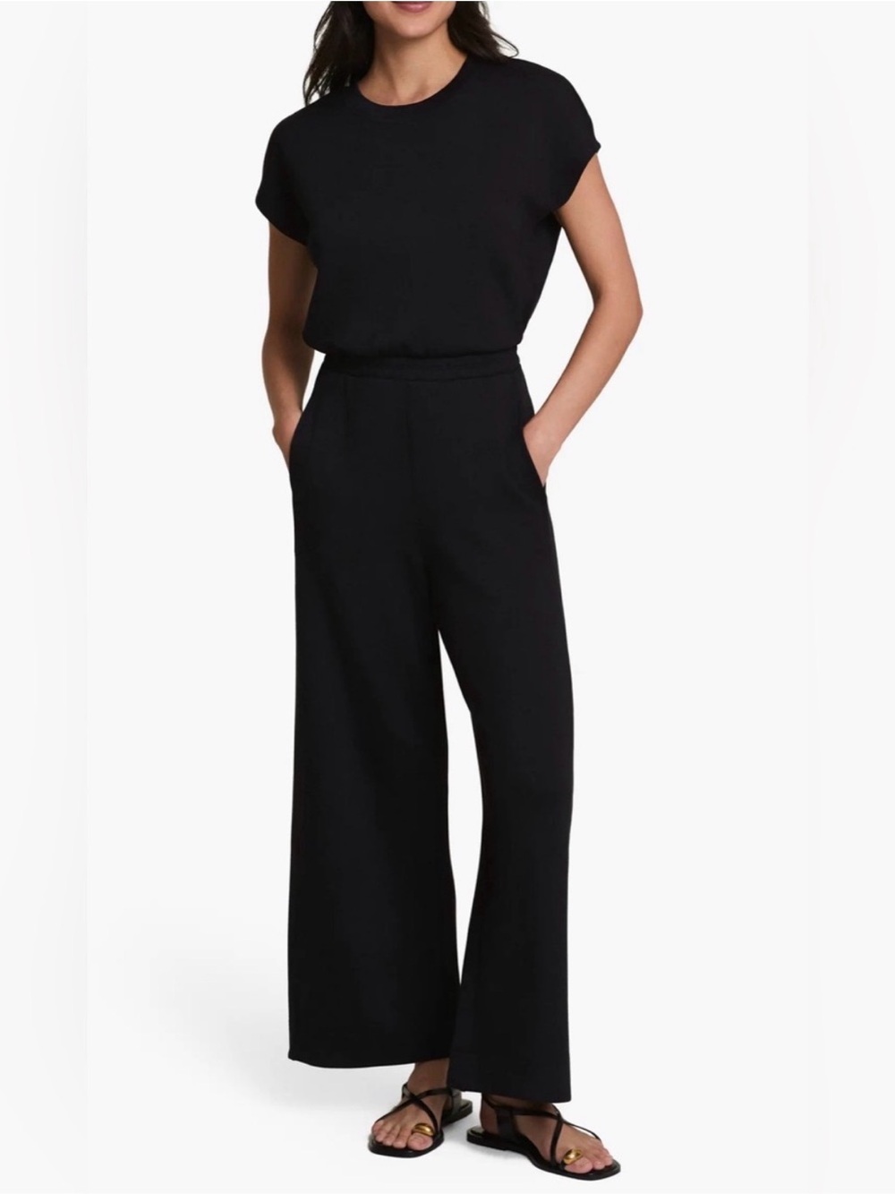 SPANX AirEssentials cap sleeve Women's Black Wide-Leg Jumpsuit size large
